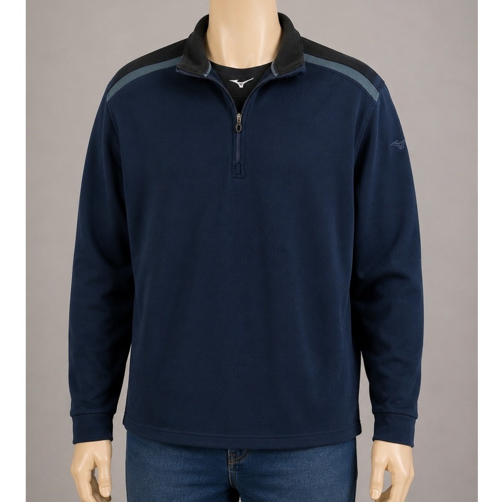 Mizuno WarmaLite Mens Medium Quarter Zip Pullover Navy Blue Black Athletic Top
